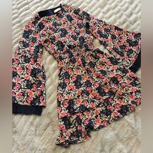 NEW Altar'd State Bell Sleeve Navy Dress with Floral Pattern